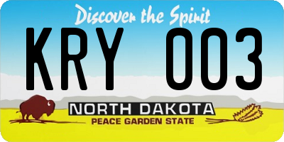ND license plate KRY003
