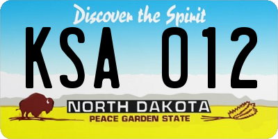 ND license plate KSA012