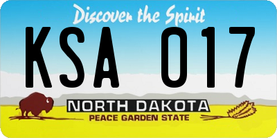 ND license plate KSA017