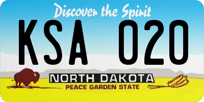 ND license plate KSA020