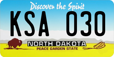 ND license plate KSA030