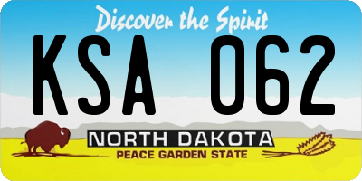 ND license plate KSA062