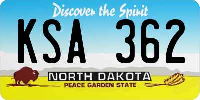 ND license plate KSA362