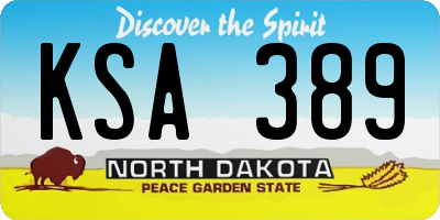 ND license plate KSA389