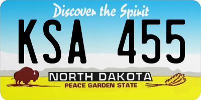 ND license plate KSA455