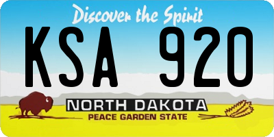 ND license plate KSA920