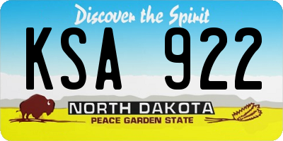 ND license plate KSA922
