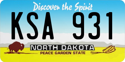 ND license plate KSA931