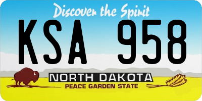 ND license plate KSA958