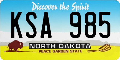 ND license plate KSA985