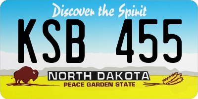ND license plate KSB455