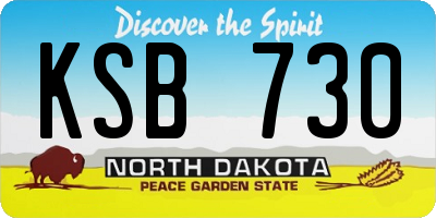 ND license plate KSB730