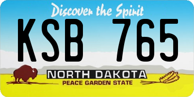 ND license plate KSB765