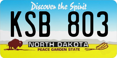 ND license plate KSB803