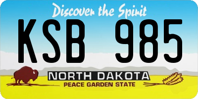 ND license plate KSB985
