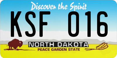 ND license plate KSF016