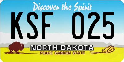 ND license plate KSF025