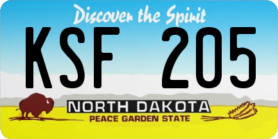 ND license plate KSF205
