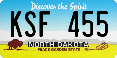 ND license plate KSF455