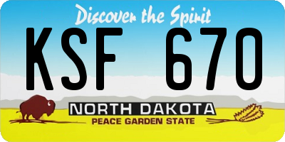 ND license plate KSF670