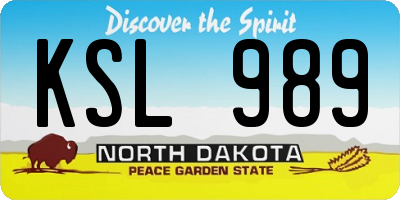 ND license plate KSL989
