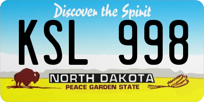 ND license plate KSL998