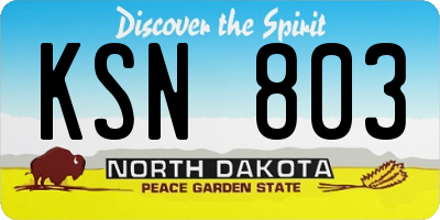 ND license plate KSN803