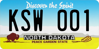 ND license plate KSW001