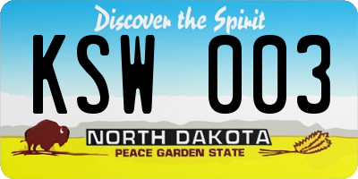 ND license plate KSW003