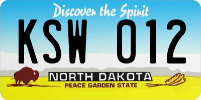 ND license plate KSW012