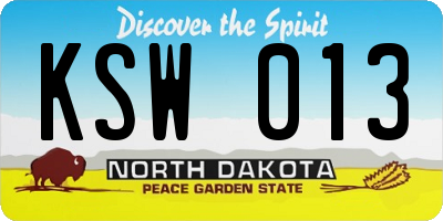 ND license plate KSW013