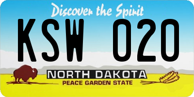 ND license plate KSW020