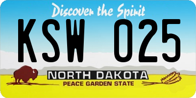 ND license plate KSW025
