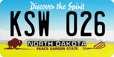 ND license plate KSW026