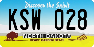 ND license plate KSW028