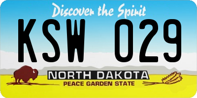 ND license plate KSW029