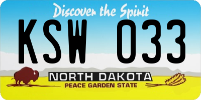 ND license plate KSW033