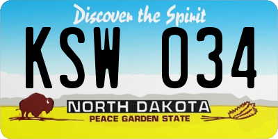 ND license plate KSW034