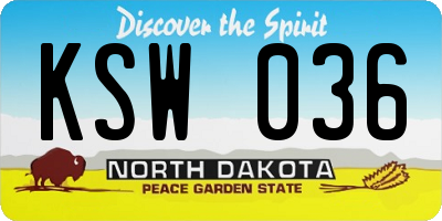 ND license plate KSW036