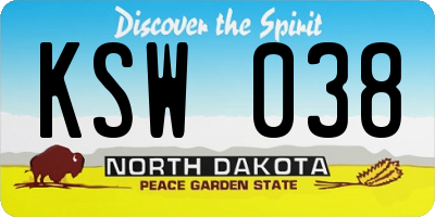 ND license plate KSW038