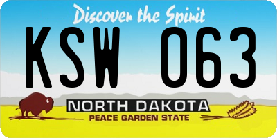 ND license plate KSW063