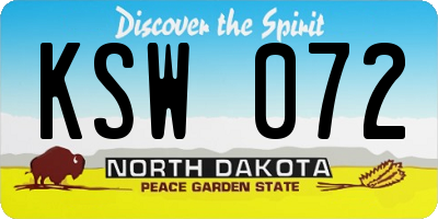 ND license plate KSW072