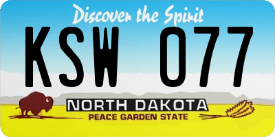 ND license plate KSW077