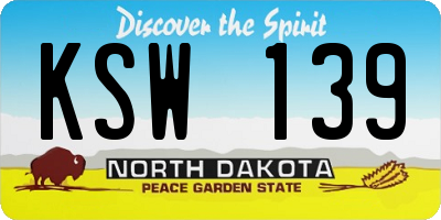 ND license plate KSW139