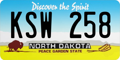 ND license plate KSW258