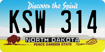 ND license plate KSW314
