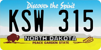 ND license plate KSW315