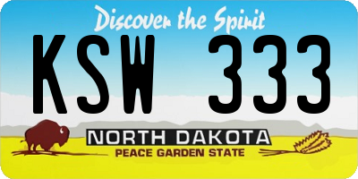 ND license plate KSW333