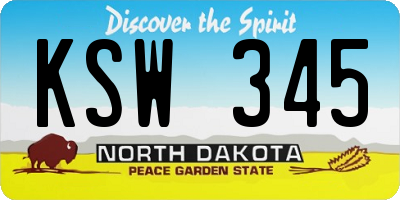 ND license plate KSW345