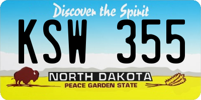ND license plate KSW355